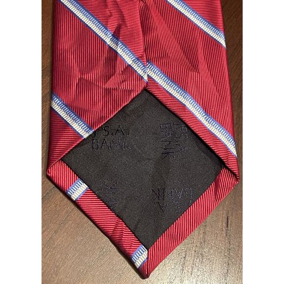 Jos. A. Bank Red Blue Hand Made Repp 100% Silk Men’s Neck Tie Made In China - Picture 2 of 9